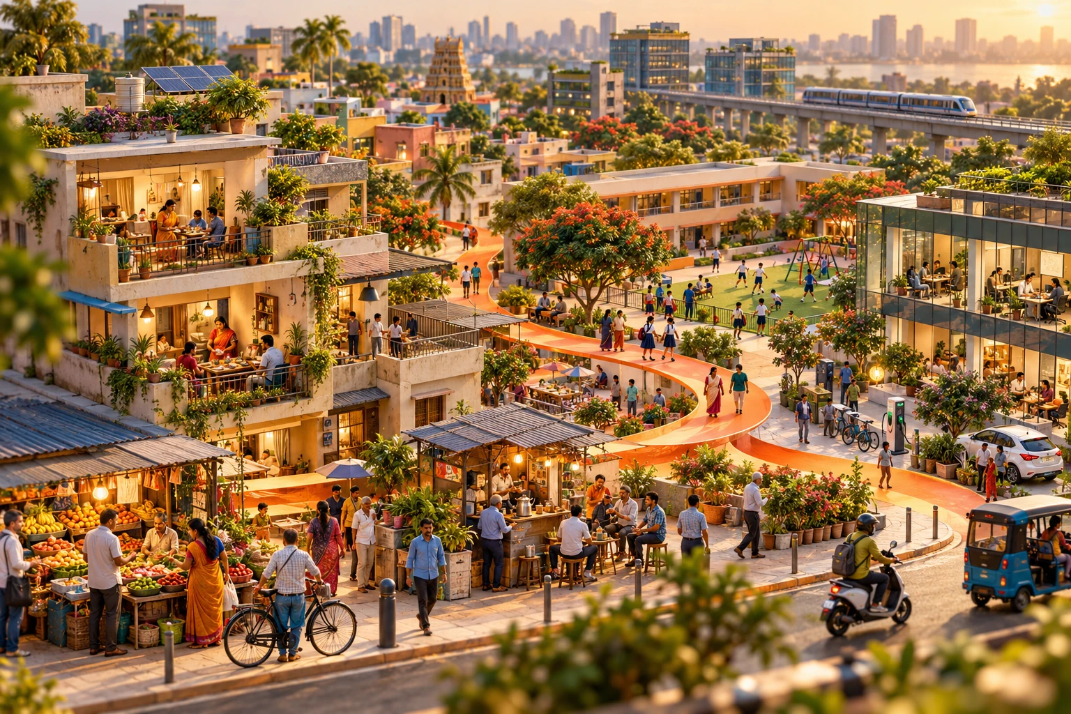 A dense Indian neighbourhood seen as an interconnected household economy
